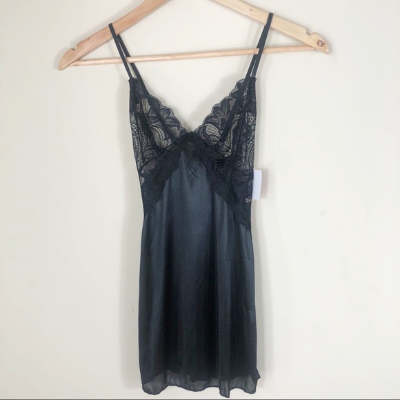 NWT Sexy Black Satin Lace Dress & Thong Set - Picture 4 of 4
